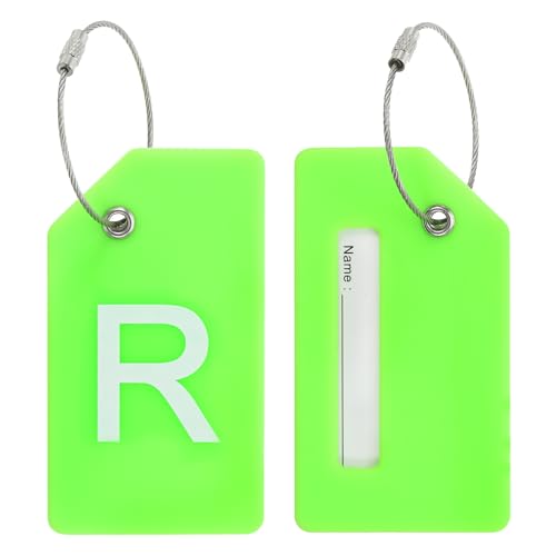 PATIKIL Etiquetas de Equipaje, 2 Piezas Etiqueta de Maleta de Silicona Identificador de Tarjeta de Identificación de Equipaje Única, Letra R, Verde