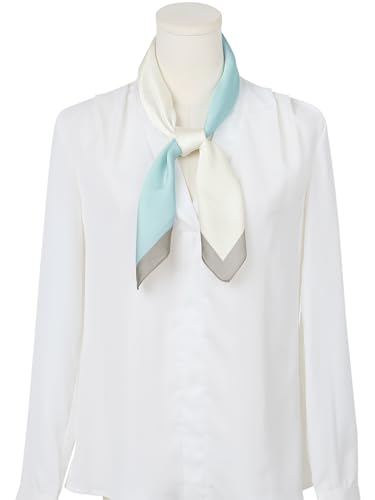 Women Contrast Color Satin Scarf, 27.6"x27.6" Square Silk Feeling Neckerchief Head Wrap Bandanas2