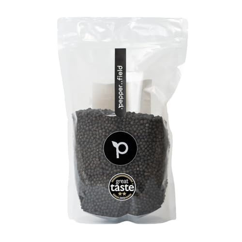 Pepper Field Kampot Pepper Black - Pimienta negra en grano de Camboya, fresca y sabrosa, granos enteros para molinillo y cocina, gran sabor, ideal para cocinar y asar (1000g)