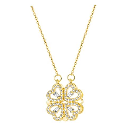 Odoukey Women'S Necklaces, Diamonds Clover Clavicle Necklace, Foldable Four Leaf Clover Pendant For Valentine'S Day Anniversary Birthdays Gift (Golden) Cover