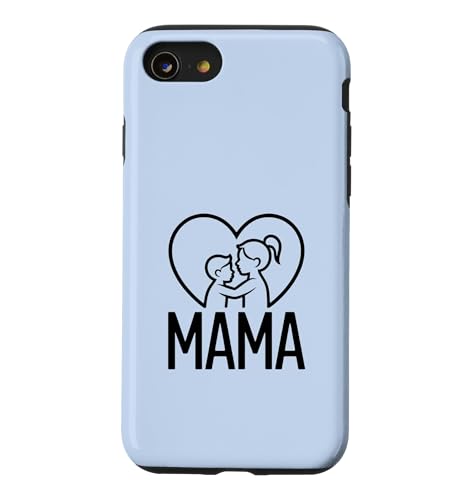 Mama Heart Hug Mother and Child Line Art - �u���[ �X�}�z�P�[�X iPhone SE (2020) / 7 / 8 �p