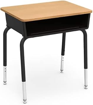 Virco 785 School Desk 2 Desks for Students in Grades Elementary - University, Plastic Open-Front Book Box for Classrooms, Adjustable Legs - Fusion Maple Laminate Top