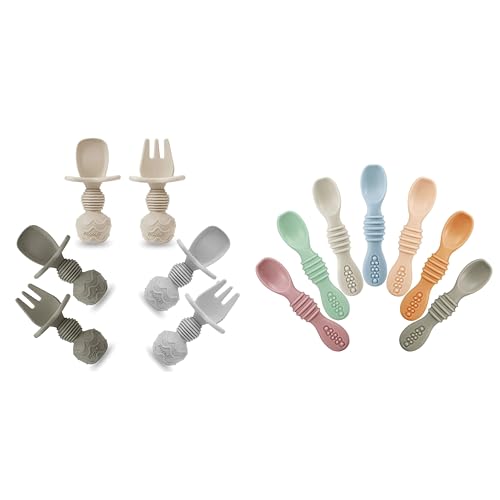 Image of PandaEar Silicone Baby Spoons and Fork Feeding Set