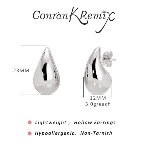 Small Teardrop Gold Chunky Earrings for Women,Thick Gold Plated Hoop Hypoallergenic Water Drop Earring Dupes for Women 18MM