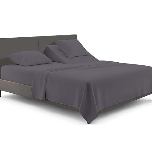 SGI bedding Adjustable Split Head Flex Top Queen 34 Microfiber Sheet Set Ultra Soft Cooling & Deep Pocket 15 Fitted 4-Piece Breathable & Durable Bedding Set for Split Queen Beds -Dark Gray