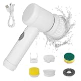 Photo Gallery spazzola elettrica per pulizia, 5 in 1 spazzola rotante pulizia casa, set di spazzole elettriche, set di spazzole elettriche con 5 testine sostituibili, adatto per la pulizia di piastrelle e fughe