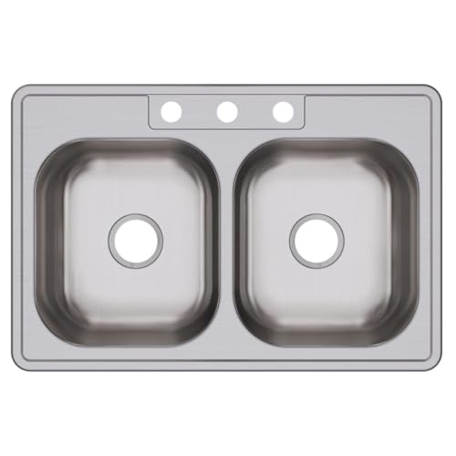 Image of Elkay Dayton DSE233223 Equal Double Bowl Top Mount Stainless Steel Sink, 33 x 22