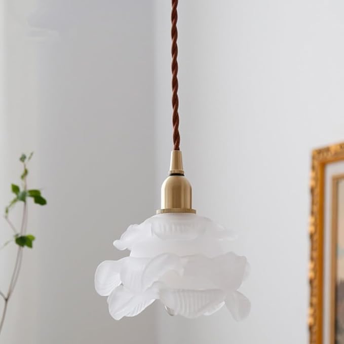 Lámpara colgante de cristal con forma de flor francesa, estilo antiguo, con forma de pétalo de rosa. Lámpara de techo pequeña, de estilo nórdico moderno, ideal para mesa de comedor, isla de cocina, fr