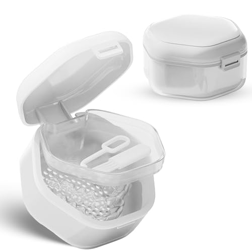 Boîte pour appareil dentaire, portable, avec paniers de trempage amovibles et brosse, nettoie et préserve les supports orthodontiques, prothèses dentaires (Blanc)