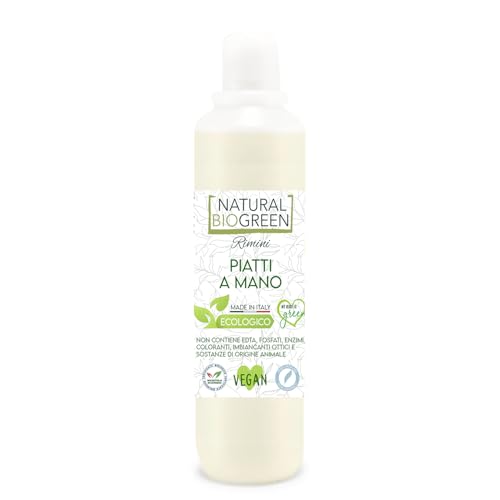 Naturalbiogreen Detergente para platos a mano, ecológico, sin perfume, hipoalergénico, 500 ml