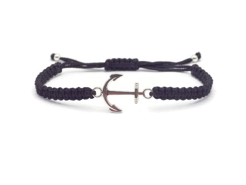 Storela Bracelet ancre en corde plaqué argent fait main pour hommes et femmes. Ajustable, style surfeur, idéal pour bracelet d'amitié, anniversaire,...