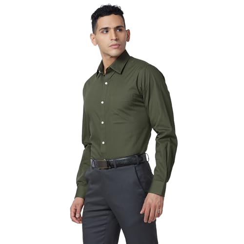 Image of Raymond Men Slim Fit Solid Pattern Pure Cotton Semi Cut Away Collar Full Sleeve Formal Shirt