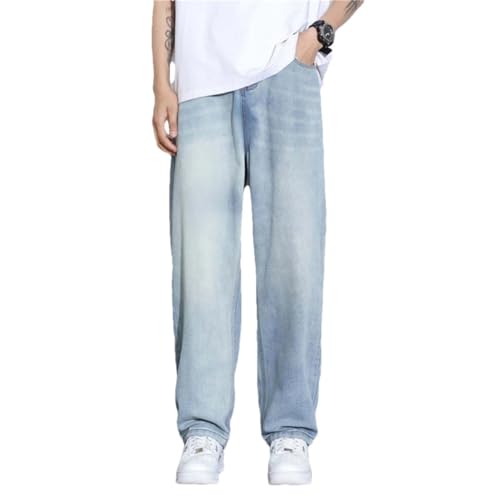 Hndudnff Men's Summer Loose Straight Wide-Leg Jeans Casual Washed Denim Long Pants