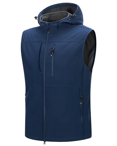 Image of 33,000ft Men's Lightweight Softshell Vest Hooded Outerwear Zip Up Fleece Lined Windproof Sleeveless Jacket for Golf Running