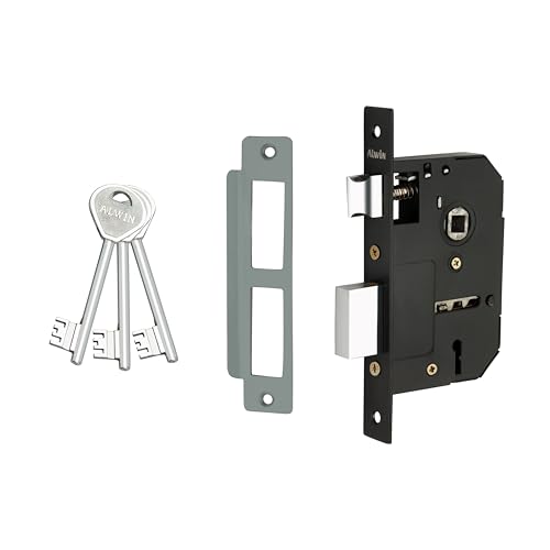 Image of ALWIN Diamond Plus KY, 8 Inch Iron Mortise Lockset, 6 Lever Double Turn Lock, 3 Keys, Ideal for Main Door, Bedroom, Living Room, Bathroom and office in Both for Right and Left Hand Doors (Plus, Black)