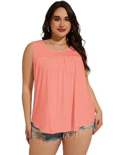 Image of Women Plus Size Tank Top Casual Summer Tops Loose Fit Sleeveless T Shirts Trendy Crewneck Tunic Tees 2026