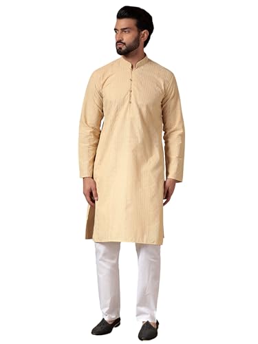 Image of Men's Solid Regular Fit Ethnic Wear White Kurta Pajama Set with Front Pocket