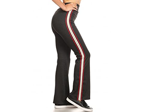 KIKISTO Heather Charcoal Flare Pants W/Side RED/Gold Metallic 92% Polyester 8% Spandex