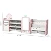 UNICOO Kids Multifunctional Toy Storage Organizer with 3-Tier Bookshelf, Storage Rack & Drawing Board, Flexible & Versatile L Shaped Organizer for Nursery, Playroom, Study Room (White & Pink)