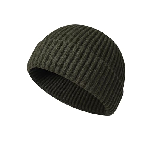 Image of Beanie Hat Men - Fisherman Beanie Trawler Beanie Knitted Cuffed Winter Warm Hat Skullcap Gifts for Men UK (UK, Alpha, One Size, Army Green)
