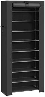 SONGMICS 10-Tier Fabric Rack, Shoe Organiser, Large Capacity, Easy Assembly, Dustproof, 58 x 28 x 160 cm, Black RXJ10H