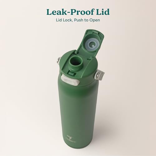 Image of REDUCE Aura Vacuum Insulated 26 oz Water Bottle - Leak-Proof & Chug Spout for Quick Hydration - Keeps Drinks Cold for 30 Hours - Removable Handle for Travel or Gym - Soft Sit Base - Fairway Green