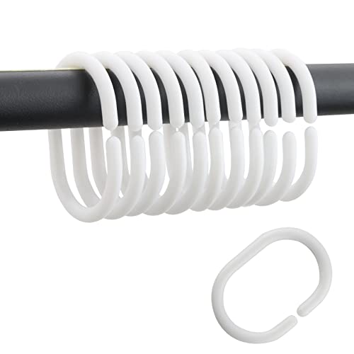 Shower Curtain Hooks, 12 Pcs Premium Shower Curtain Rings for Bathroom Shower Rod Curtain, C-Shaped Sliding Shower Hooks – Unbreakable and Easily