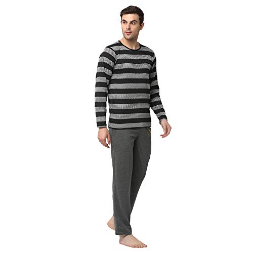 Image of Mack Jonney Men Cotton Blend Relaxed Night Suit Co-Ord Set with Round Neck Full Sleeve T-Shirt and Track Pant-Vj-Mns-Ttp-Group27