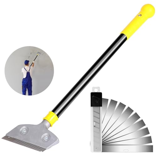 Image of HASTHIP Blade Scraper Floor and Wall Scraper 23.6 Inches Long Handle Cleaning Scraper with 10Pcs Replacement Razor Blades Heavy Duty Aluminum Alloy Cleaning Scraper for Wall, Glass, Tiles
