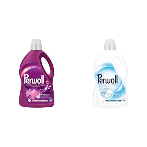 Perwoll Hassas Sıvı Çamaşır Deterjanı Yenileme & Çiçek Cazibesi 2.75L (50 Yıkama) ve Perwoll Geliştirilmiş Beyaz Sıvı Çamaşır Detarjanı 2970 ml