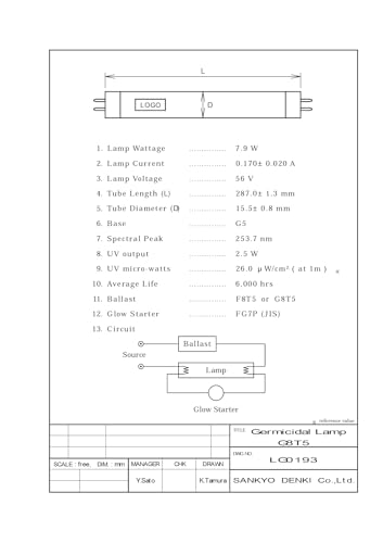 Image of UV Light 12 inch inch (1 feet) (Shortwave) with Fixture & Cable - 254nm Lamp (for Laboratory use /UV Chamber /sterilization)