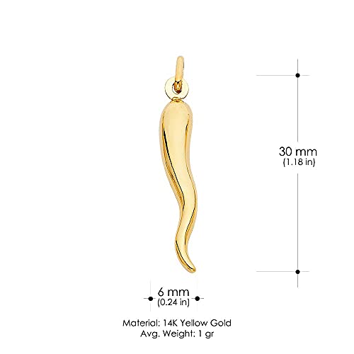 Ioka - 14K Yellow Gold Cornicello Italian Horn 30MM Charm Medium Size Good Luck Pendant For Necklace or Chain2