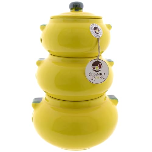 CERÁMICA ESPAÑA Bocaux de cuisine | pot pour pommes de terre | Pot à ail et oignons | Pyramide modèle M01 | Décoration 100 % faite main | 22 x 22 x 32 cm