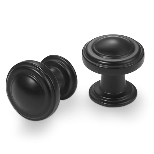 Amasideca 10 Pack Matte Black Kitchen Cabinet Knobs Round Zinc Alloy Cabinet Knobs Black Drawer Knobs Kitchen Hardware Solid Cupboard Knobs Drawer Knobs by Amasideca - Used condition - US$15.22