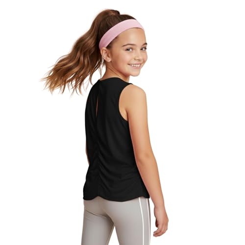 Image of WELAKEN Girls' Athletic Tank Top - Mesh Open Back Sleeveless Sports Shirt for Active Kids