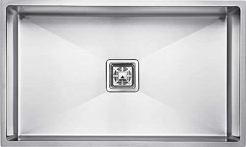 Image of EVANEX Handmade Single Bowl Kitchen Sink - 30x18x10 inches|304 Stainless Steel Sink with Matte Finish| Kitchen Sink Including Coupling, Waste Pipe & Vegetable Washing Basket|Sink for Kitchen Basin