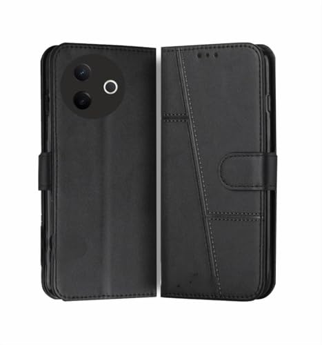 Image of for Vivo Y39 5G Flip Cover Leather Finish | Inside TPU with Card Pockets | Wallet Stand | Complete Protection Flip Case Black