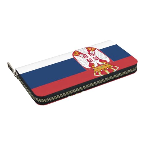Flag of Serbia print Leather Wallet for Women Men,Women's Leather Clutch Wallet with Zip,Large Capacity2