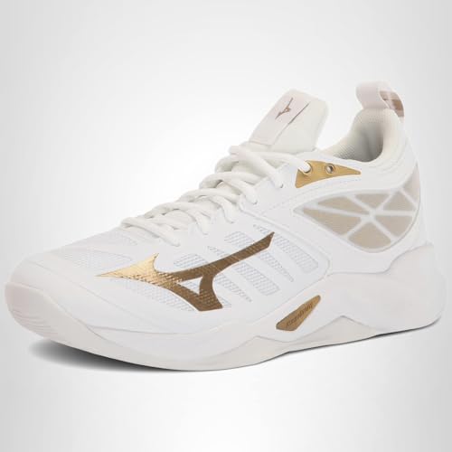 Mizuno Women's Wave Dimension Volleyball Shoe, White-Gold, 10