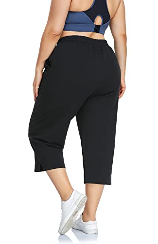 ZERDOCEAN Women's Plus Size Active Yoga Sweatpants Cotton Jersey Capris Athletic Crop Pants with Pockets Drawstring4