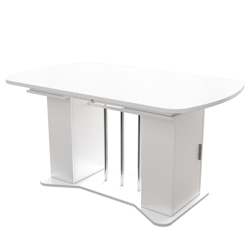 Table à manger extensible 120-160cm blanche avec rangement pour salon