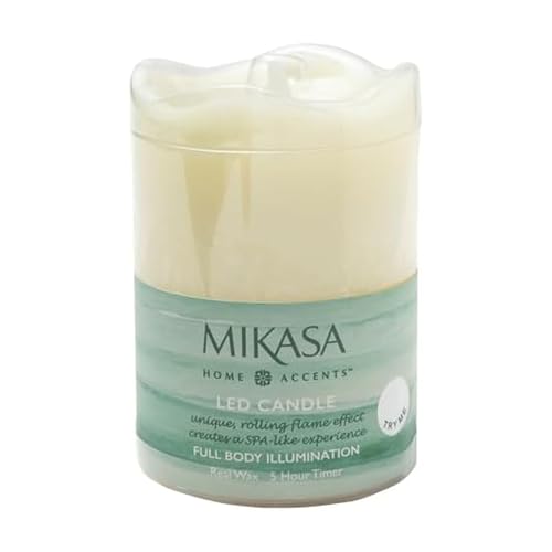 Image of Mikasa White Rolling Flame Realistic Flameless Pillar Candle, 3x4 Inch