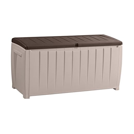 Keter Novel Plastic Deck Storage Container Box Outdoor Patio Furniture 90 Gal, Brown