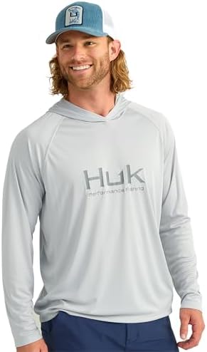 HUK Mens Pursuit Vented Long Sleeve Hoodie, Fishing Shirt with Hood