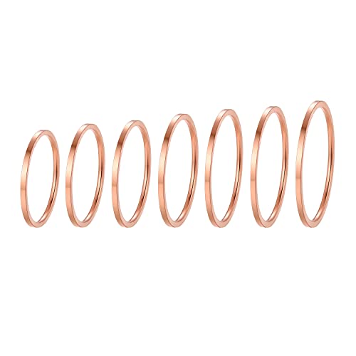 Bandmax Women Rose Gold Rings Stacking Rings Set 7pcs 1mm Thin Band Rings for Girls Cute Knuckle Rings Stackable Rings for Girls Rings Jewelry
