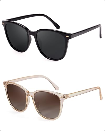 Image of 2 Packs Sunglasses for Women Polarized UV400 Protection Lens Big Frame Fashion Glasses Trendy Stylish Shade