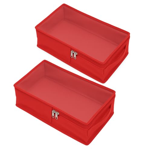Image of Shoes Pouch Multiple Shoe Bag for Storage | Under Bed Organizer Box with Clear Plastic Zippered Cover | Dust Proof Travel Shoe Bags for Men & Women | Folding Packing Pouches (Red, Pack of 2)