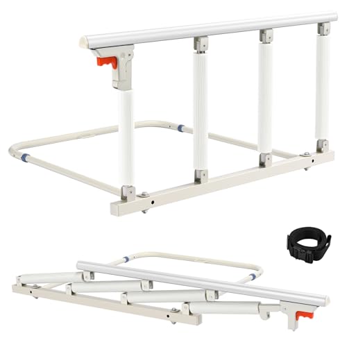 Brolteja Barandillas de Cama,Rieles de Cama Plegable para Personas Mayores,Barandilla Lateral para Cama de Ancianos,barandilla Plegable de Seguridad para discapacitados, 4 pilares