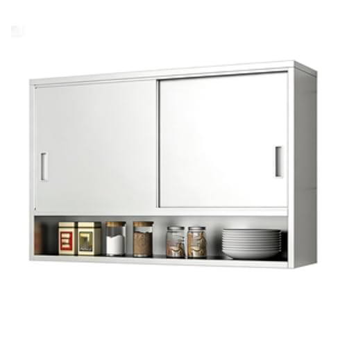 ZPRYZHD Armario de Despensa de Pared, Armario Cocina Pared, Estante de Almacenamiento de Doble Puerta de Acero Inoxidable, Tirador de Pomo Redondo, para Cocina, Baño, Garaje(Large)