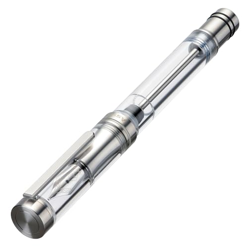 Image of Asvine V200 Titanium Fountain Pen Vacuum Filling, Iridium Extra Fine Nib Clear Transparent Acrylic Smooth Writing Pen Case Set